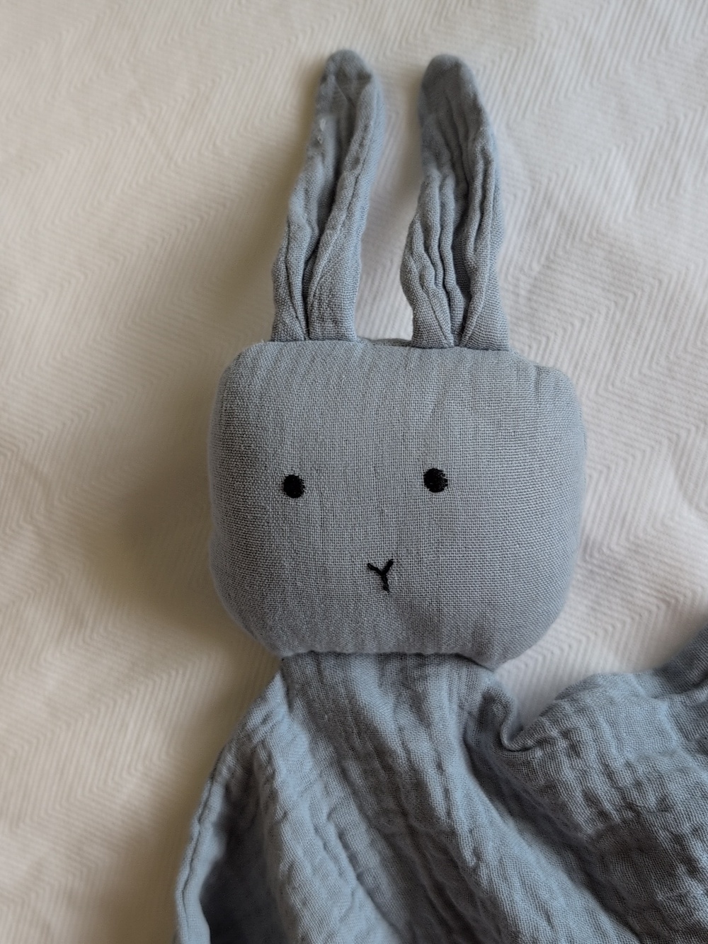 bunny lovey cotton gauze baby security blanket in blue gray unisex neutral - Picture 2 of 5